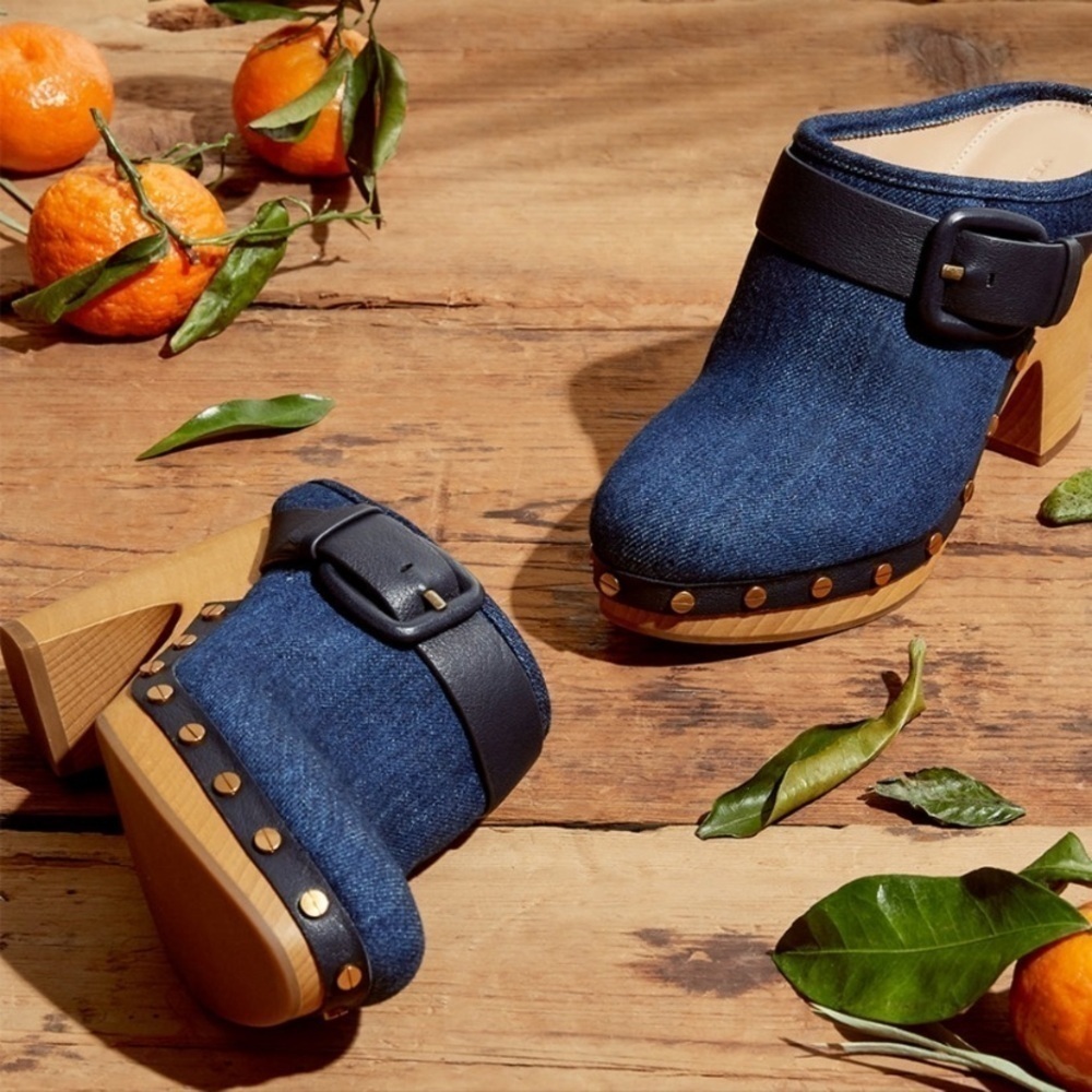 Veronica Beard | Women's Boho Retro Hippie 70s Dacey Denim Buckle Clogs Size 9 - Picture 2 of 8